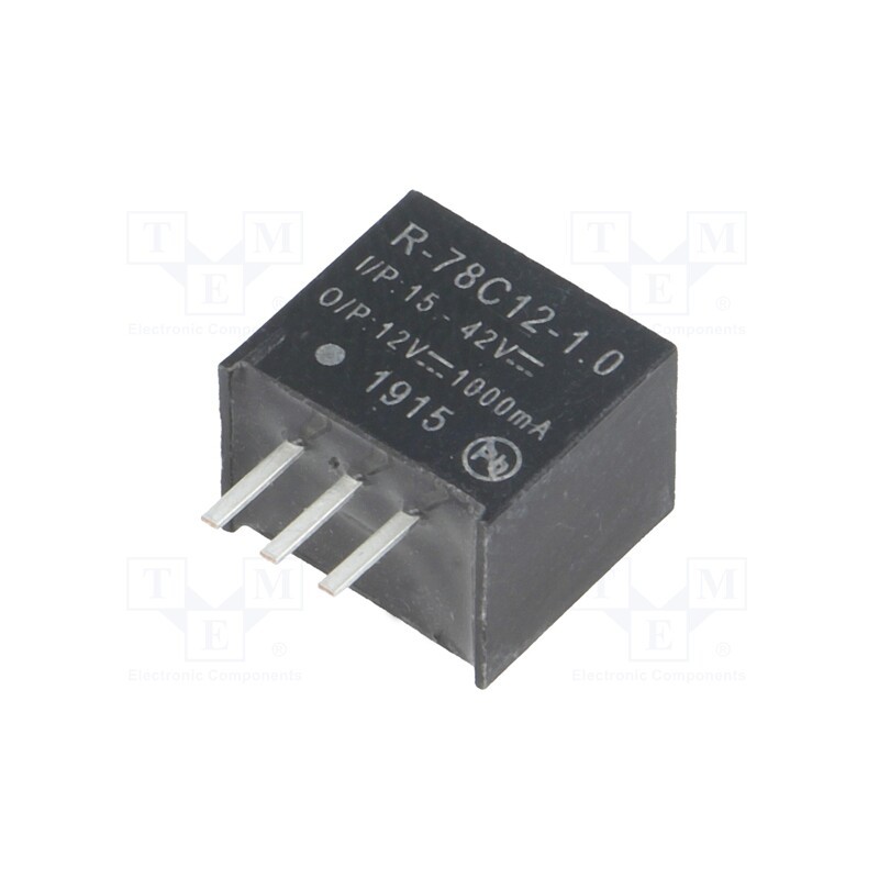 1 pcs x RECOM - R-78C12-1.0 - Converter: DC/DC, 12W, Uin: 15÷42V, Uout: 12VDC, Iout: 1A, SIP3, PCB