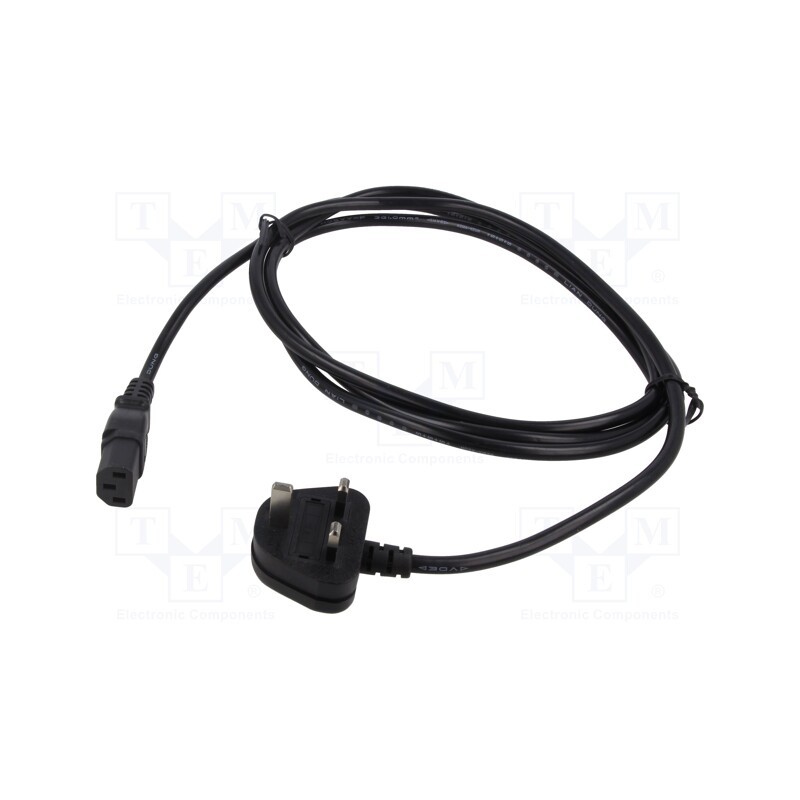 1 pcs x Qualtek Electronics - 370001-E01 - Cable, 3x1mm2, BS 1363 (G) plug,IEC C13 female, PVC, 2.5m, black