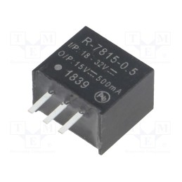 1 pcs x RECOM - R-7815-0.5 - Converter: DC/DC, 7.5W, Uin: 18÷32V, Uout: 15VDC, Iout: 0.5A, SIP3