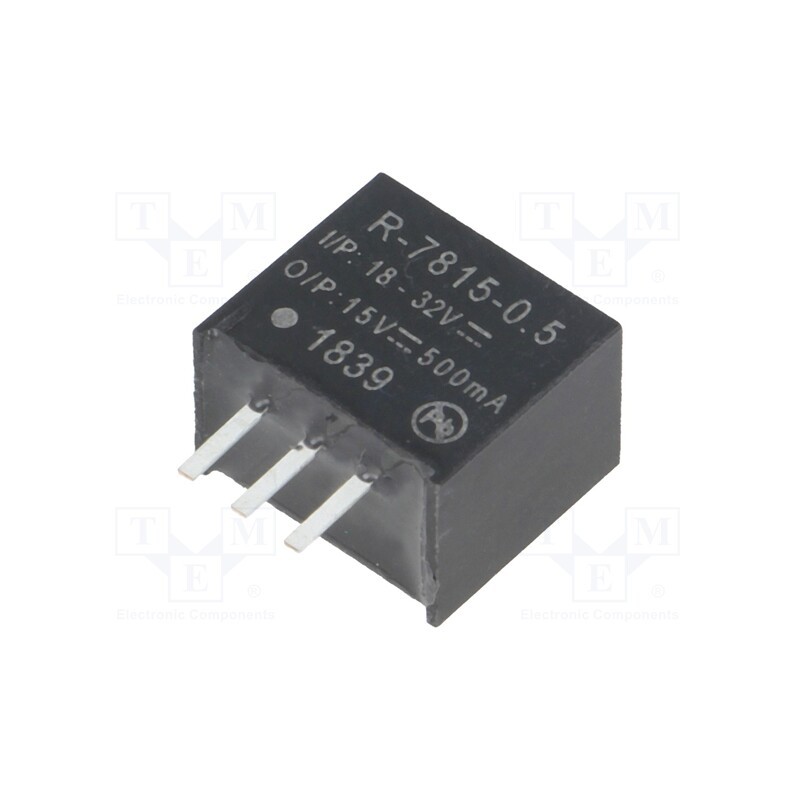 1 pcs x RECOM - R-7815-0.5 - Converter: DC/DC, 7.5W, Uin: 18÷32V, Uout: 15VDC, Iout: 0.5A, SIP3