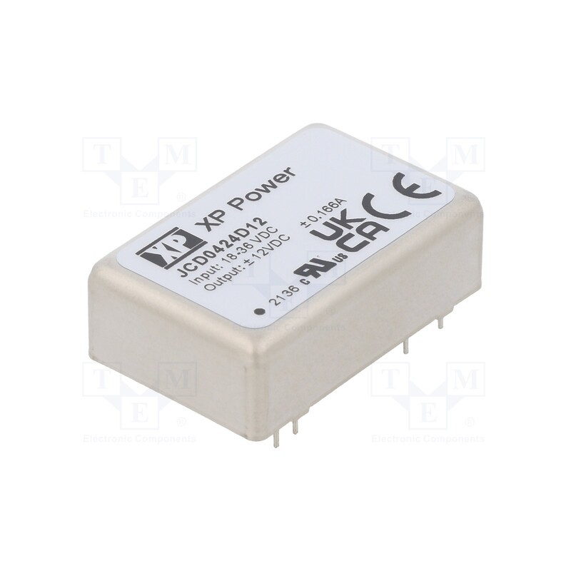 1 pcs x XP POWER - JCD0424D12 - Converter: DC/DC, 4W, Uin: 18÷36V, Uout: 12VDC, Uout2: -12VDC, 266kHz