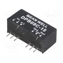 1 pcs x MEAN WELL - DPB09C-15 - Converter: DC/DC, 9W, Uin: 36÷75V, Uout: 15VDC, Uout2: -15VDC, SIP8