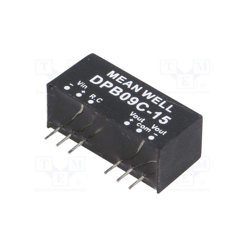 1 pcs x MEAN WELL - DPB09C-15 - Converter: DC/DC, 9W, Uin: 36÷75V, Uout: 15VDC, Uout2: -15VDC, SIP8