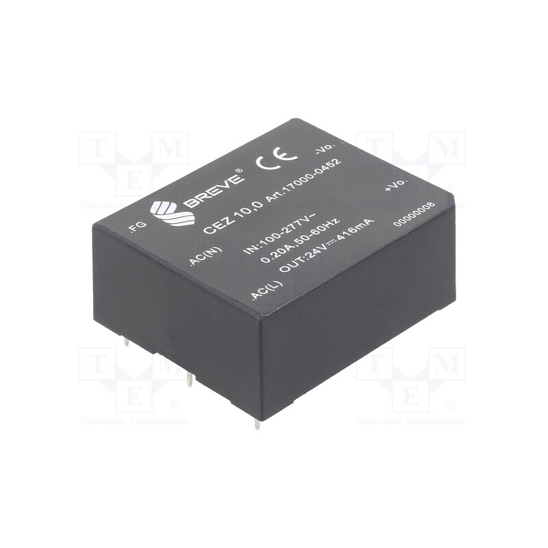 1 pcs x BREVE TUFVASSONS - 17000-0452 - Converter: AC/DC, 10W, 85÷265VAC, Usup: 120÷380VDC, Uout: 24VDC