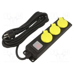 1 pcs x PLASTROL - W-99486 - Extension lead, 3x1.5mm2, Sockets: 3, rubber, black, 5m, 16A