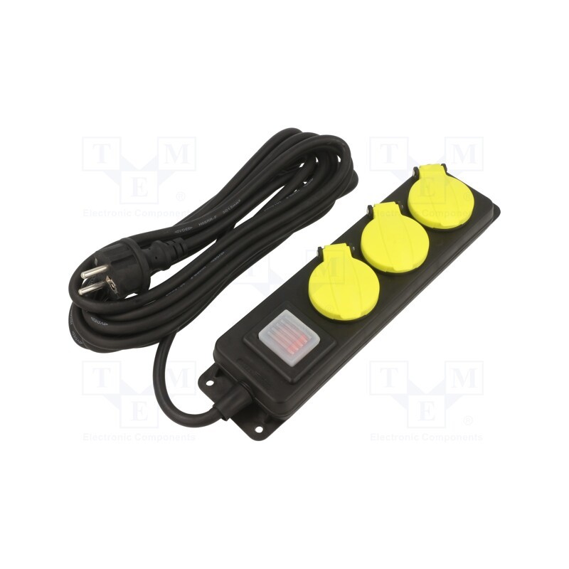 1 pcs x PLASTROL - W-99486 - Extension lead, 3x1.5mm2, Sockets: 3, rubber, black, 5m, 16A