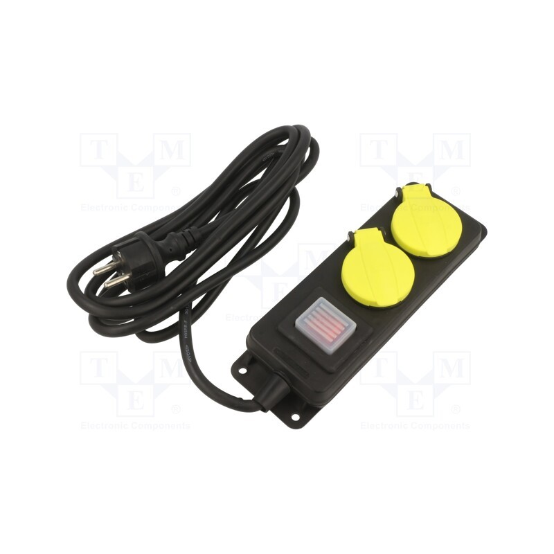 1 pcs x PLASTROL - W-99483 - Extension lead, 3x1.5mm2, Sockets: 2, rubber, black, 3m, 16A