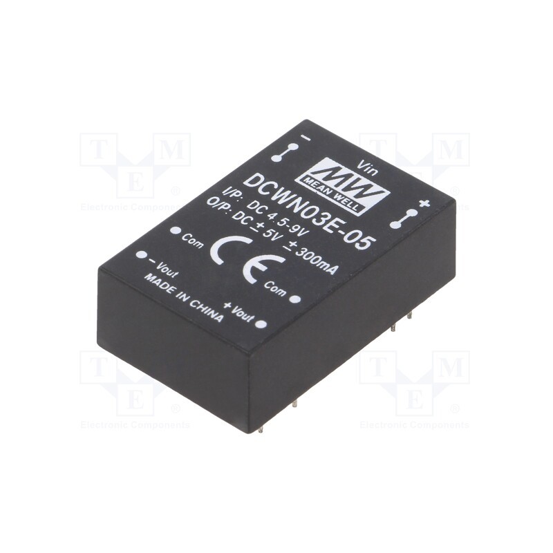 1 pcs x MEAN WELL - DCWN03E-05 - Converter: DC/DC, 3W, Uin: 4.5÷9V, Uout: 5VDC, Uout2: -5VDC, DIP24