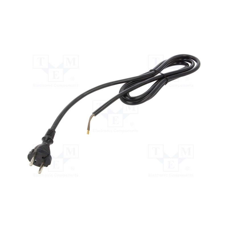 1 pcs x PLASTROL - W-98578 - Cable, 2x1.5mm2, CEE 7/17 (C) plug,wires, PUR, 2m, black, 16A, 230V