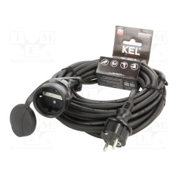 1 pcs x KEL - W-97757 - Extension lead, 3x1.5mm2, Sockets: 1, rubber, black, 10m, 16A
