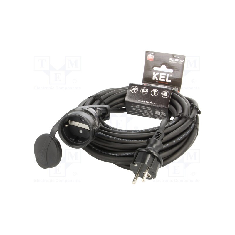 1 pcs x KEL - W-97757 - Extension lead, 3x1.5mm2, Sockets: 1, rubber, black, 10m, 16A