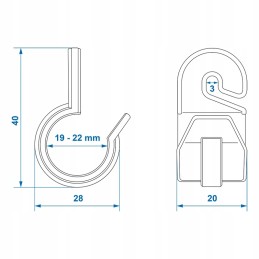 Clip for tent awning frame 19 22 mm with hook