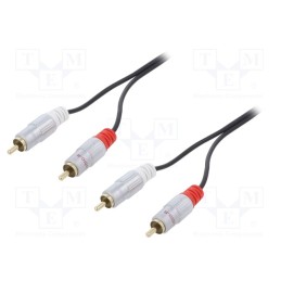 1 pcs x QOLTEC - 52338 - Cable, RCA plug x2,both sides, 3m, Plating: gold-plated, black