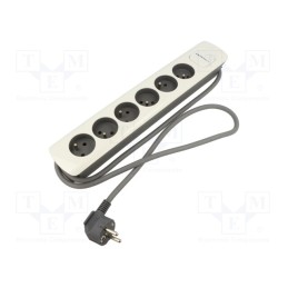1 pcs x QOLTEC - 50297 - Extension lead, 3x1.5mm2, Sockets: 6, white-grey, 1.8m, 16A