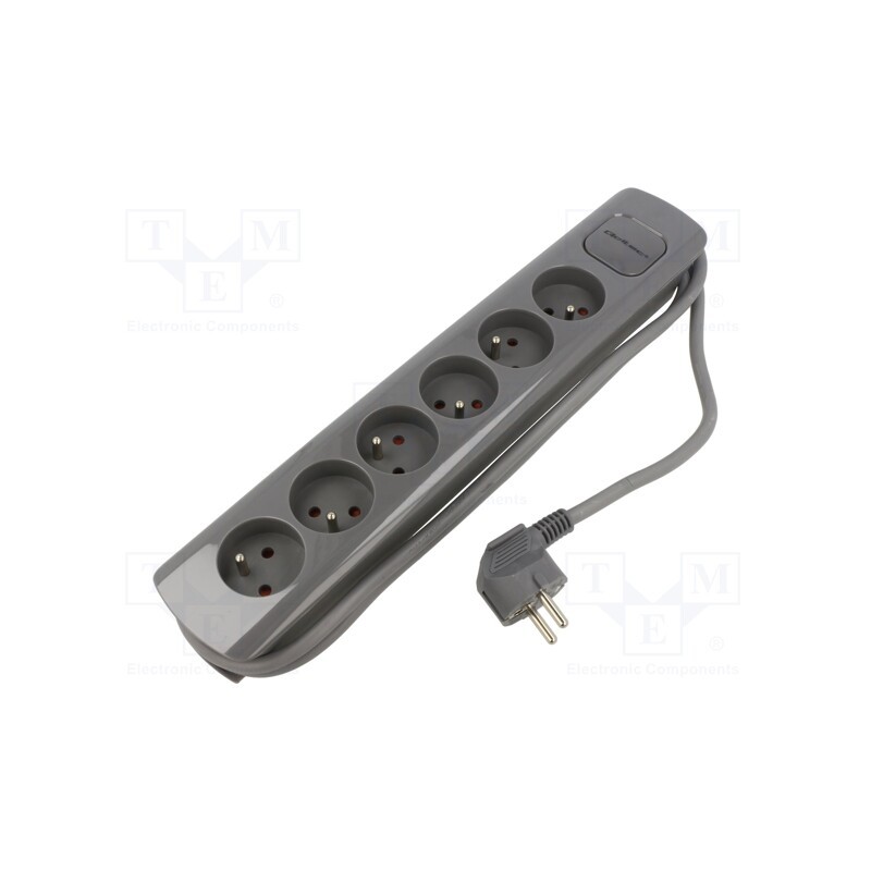 1 pcs x QOLTEC - 50277 - Extension lead, 3x1.5mm2, Sockets: 6, grey, 1.8m, 16A
