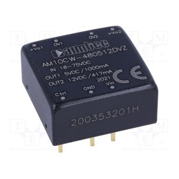 1 pcs x AIMTEC - AM10CW-480512DVZ - Converter: DC/DC, 10W, Uin: 18÷75V, Uout: 5VDC, Uout2: 12VDC, Iout: 1A
