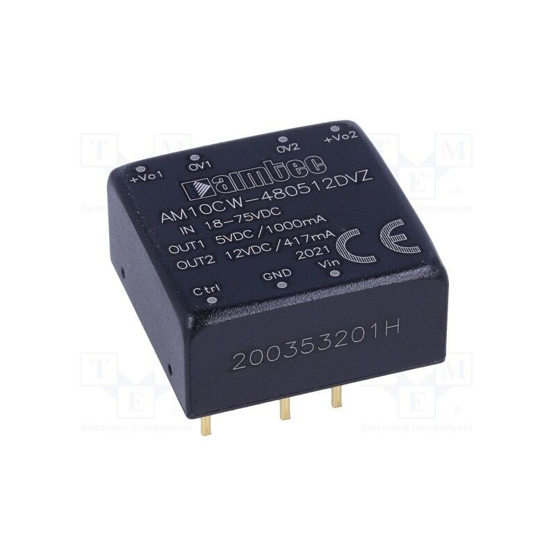 1 pcs x AIMTEC - AM10CW-480512DVZ - Converter: DC/DC, 10W, Uin: 18÷75V, Uout: 5VDC, Uout2: 12VDC, Iout: 1A