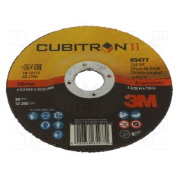 1 pcs x 3M - 65477 125X2,5X22MM CUBITRON II - Cutting wheel, Ø: 125mm, Øhole: 22.23mm, CUBITRON II