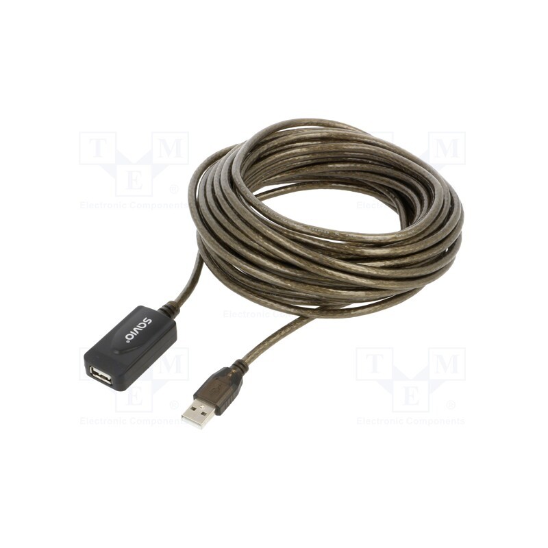 1 pcs x SAVIO - SAVKABELCL-130 - Cable, USB 2.0, USB A socket,USB A plug, 10m, black, 26AWG,28AWG