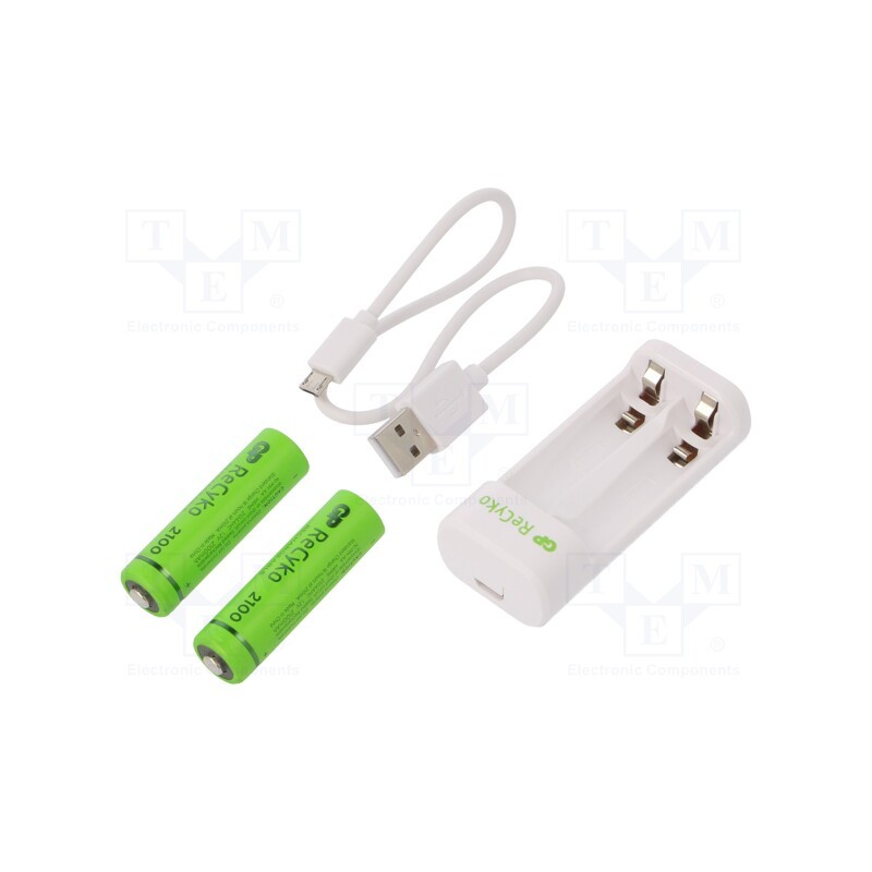 1 pcs x GP - GP ECO E211 + 2XAA RECYKO 2100 - Charger: for rechargeable batteries, Ni-MH, Size: AA,AAA,R03,R6