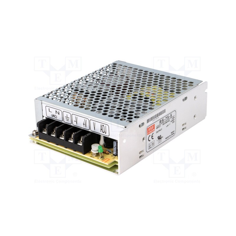 1 pcs x MEAN WELL - RS-75-5 - Power supply: switched-mode, for building in,modular, 60W, 5VDC
