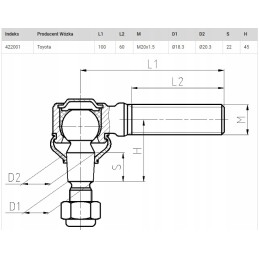 Rod end for Toyota 5 6 FG M20x1 5 trolley, right