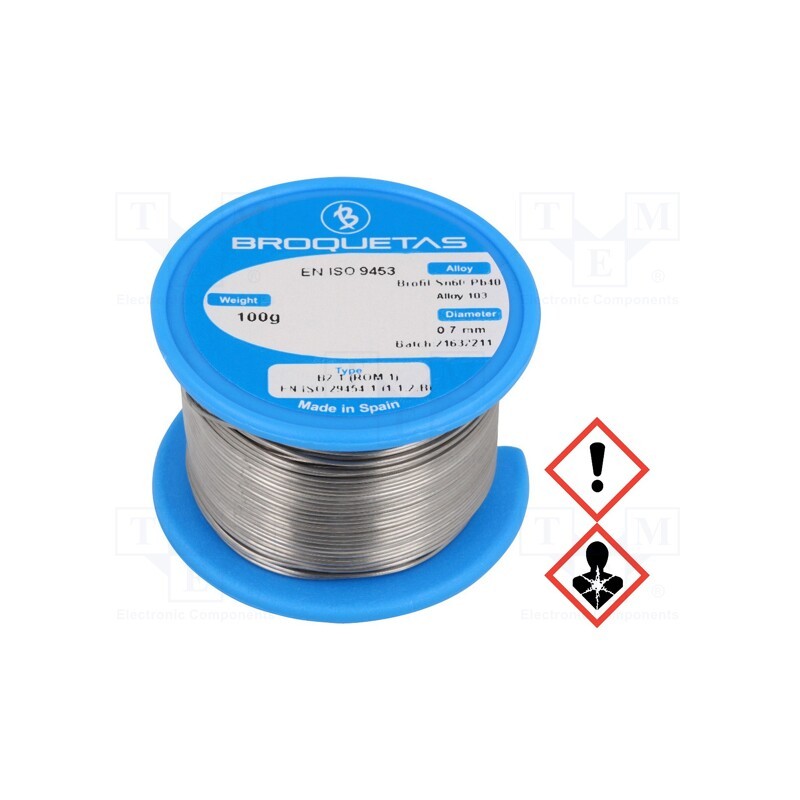 1 pcs x BROQUETAS - BROFIL 60 B2.1 0.7MM 100G - Soldering wire, Sn60Pb40, 0.7mm, 0.1kg, lead-based, reel