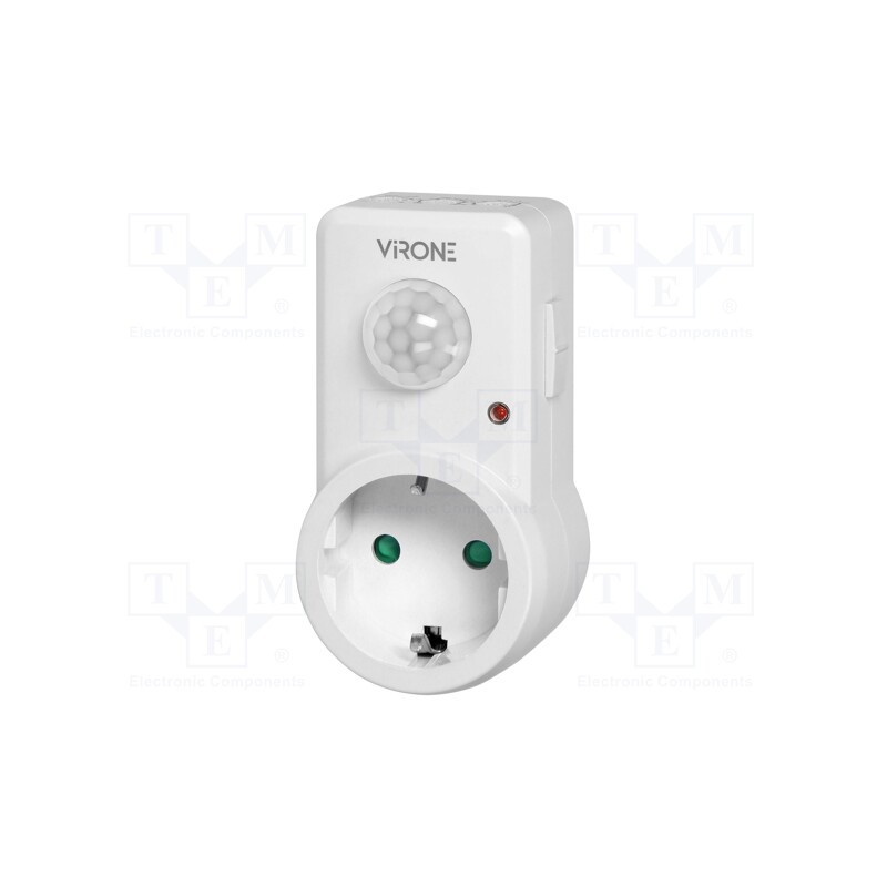 1 pcs x VIRONE - MS-1(GS) - Motion sensor, plug-in, 230VAC, IP20, -20÷40°C, 9m, 120°, 1.2kW