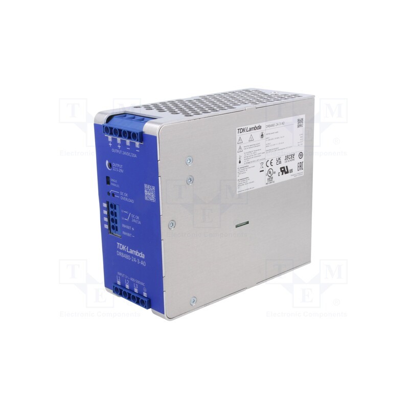 1 pcs x TDK-LAMBDA - DRB480-24-3-A0 - Power supply: switched-mode, for DIN rail, 480W, 24VDC, 20A, DRB