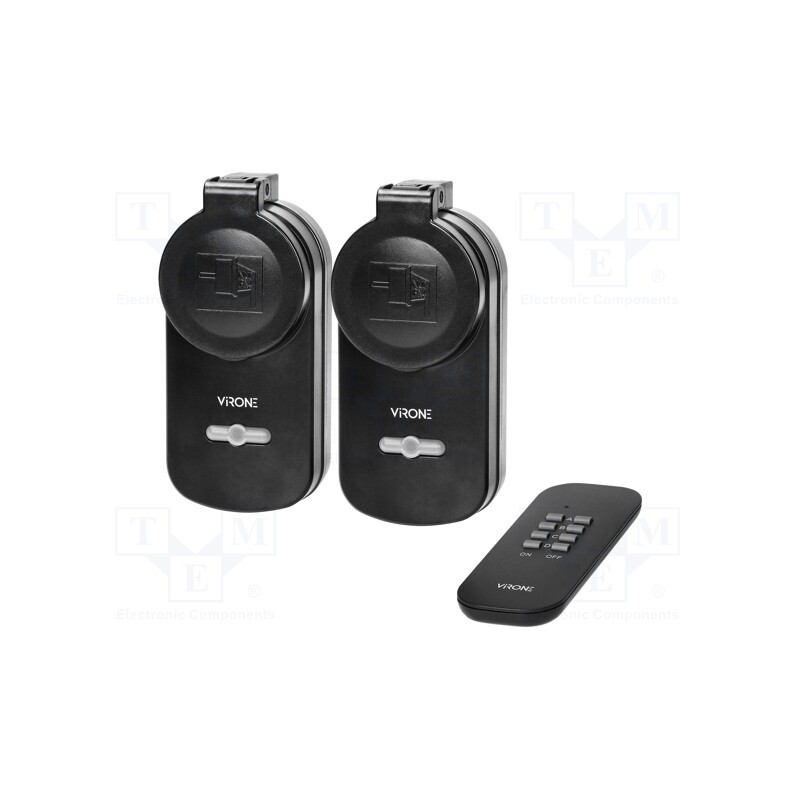 1 pcs x VIRONE - RS-2(GS) - Power socket, plug-in, 230VAC, IP44, 25m, black, Schuko