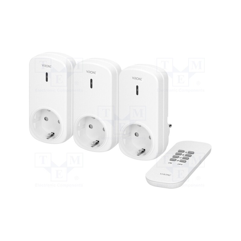 1 pcs x VIRONE - RS-3(GS) - Power socket, plug-in, 230VAC, IP20, 25m, white, Schuko