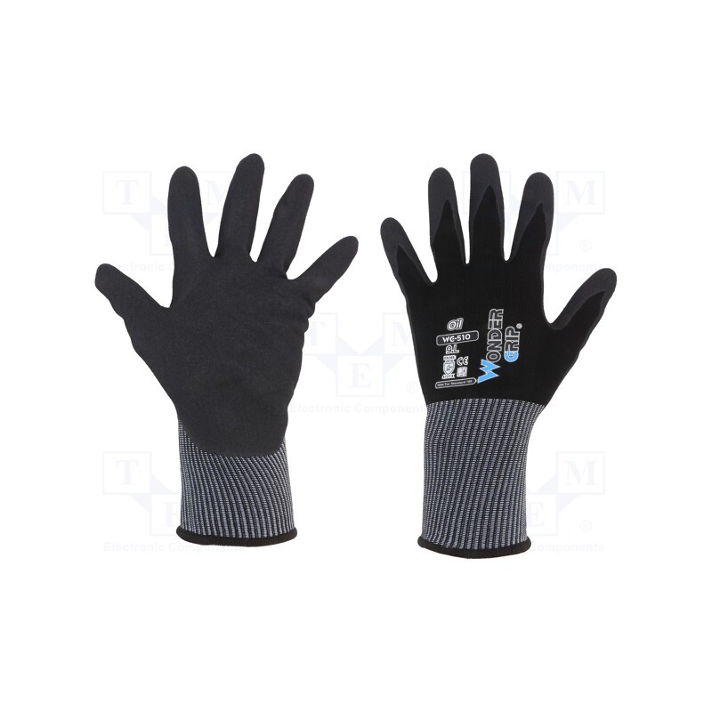 1 set x WONDER GRIP - 52990 - Protective gloves, Size: 9,L, black, nitryl,polyamide, Oil