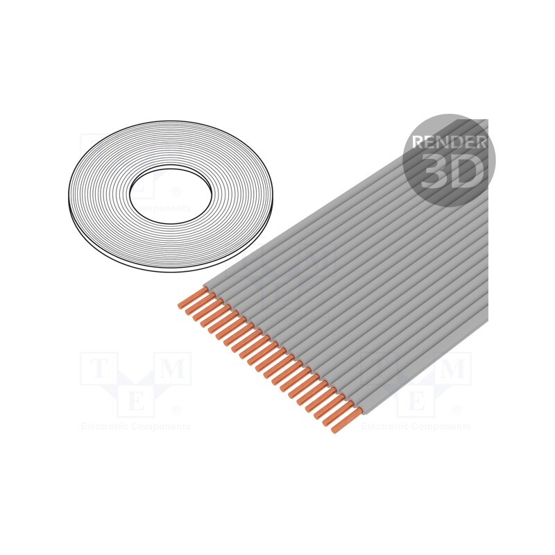 1 rol x 3M - 3749-34 (100FT) - Wire: ribbon, 0.635mm, solid, Cu, unshielded, grey, 30.5m, 34x30AWG