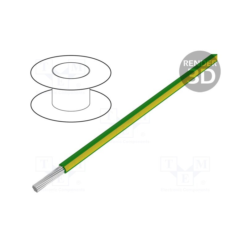 1 rol x ALPHA WIRE - 3070 GY005 - Wire, HookUp Wire, stranded, Cu, 24AWG, PVC, green-yellow, 600V