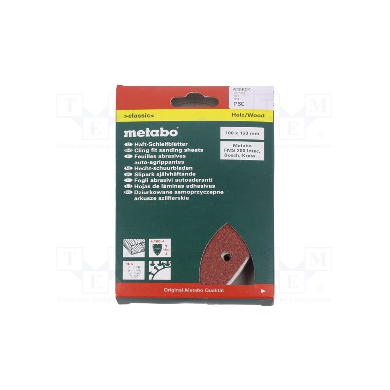 1 set x METABO - 625604000 - Sandpaper, Granularity: 60, Mounting: self-adhesive, wood,metal