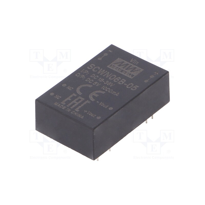 1 pcs x MEAN WELL - SCWN06B-05 - Converter: DC/DC, 6W, Uin: 18÷36V, Uout: 5VDC, Iout: 1000mA, DIP24