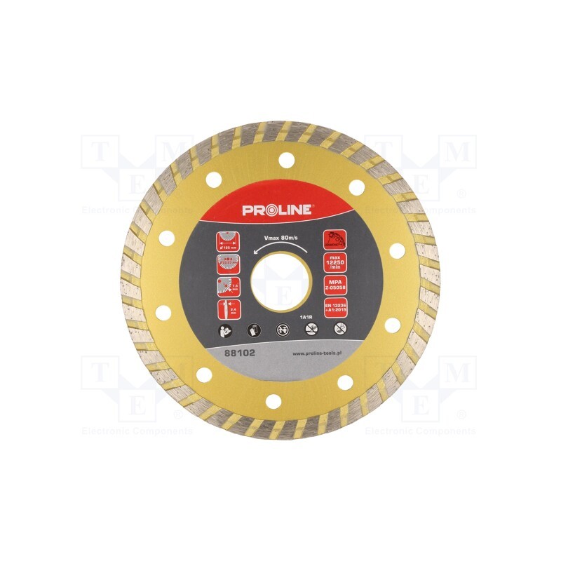 1 pcs x PROLINE - 88102 - Cutting diamond wheel, Ø: 125mm, Øhole: 22.23mm, Disc thick: 2.4mm