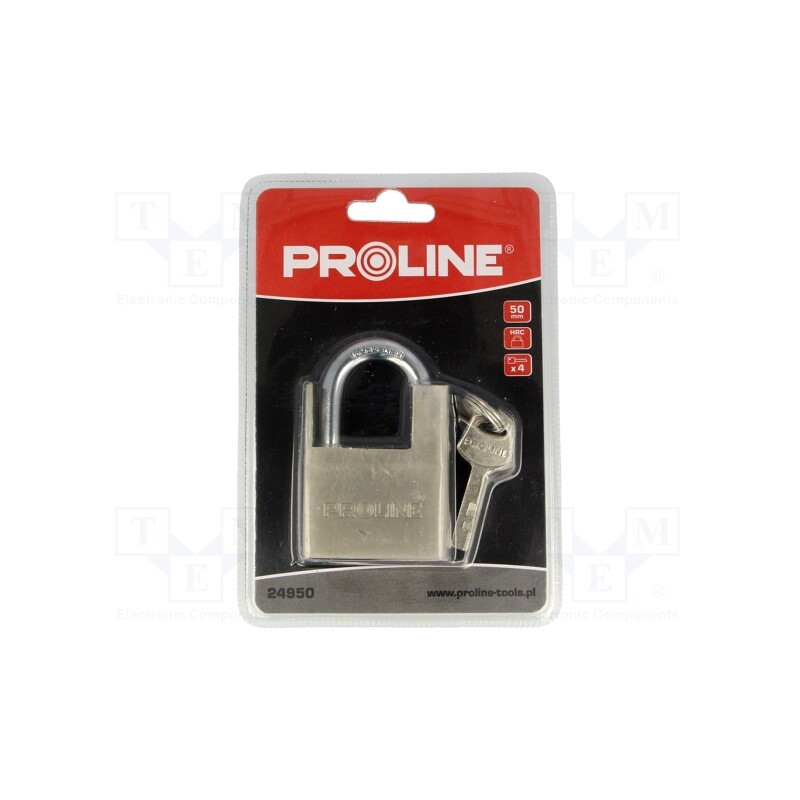 1 pcs x PROLINE - 24950 - Padlock, shackle, Equipment: key x4, 50mm, gates,cabinets,sheds