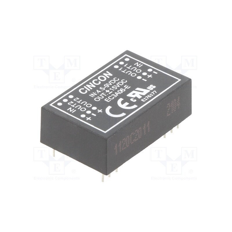 1 pcs x CINCON - EC3A06-E - Converter: DC/DC, 3W, Uin: 4.5÷9V, Uout: 15VDC, Uout2: -15VDC, DIP24