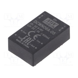 1 pcs x MEAN WELL - DCWN06A-05 - Converter: DC/DC, 6W, Uin: 9÷18V, Uout: 5VDC, Uout2: -5VDC, DIP24