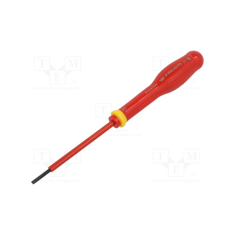 1 pcs x FACOM - AT2.5X75VE - Screwdriver, insulated, slot, 2,5x0,4mm, Blade length: 75mm, 1kVAC