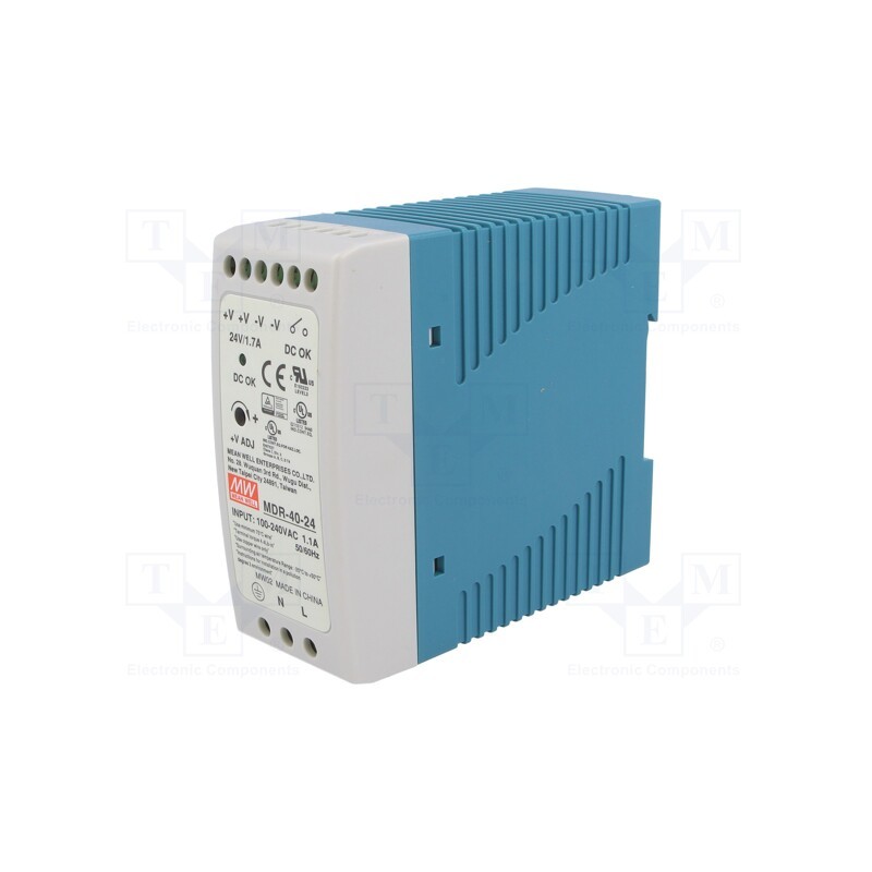1 pcs x MEAN WELL - MDR-40-24 - Power supply: switched-mode, for DIN rail, 40W, 24VDC, 1.7A, OUT: 1