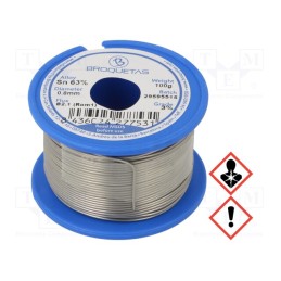 1 pcs x BROQUETAS - BROFIL 63 B2.1 0.8MM 100G - Soldering wire, Sn63Pb37, 0.8mm, 100g, lead-based, reel, 183°C