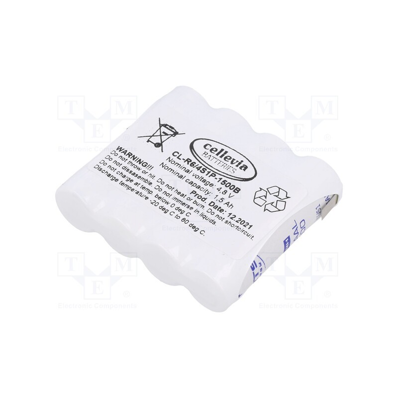 1 pcs x CELLEVIA BATTERIES - CL-R6/4S1P-1500B - Re-battery: Ni-MH, AA, 4.8V, 1500mAh, soldering lugs, 58x15x52mm