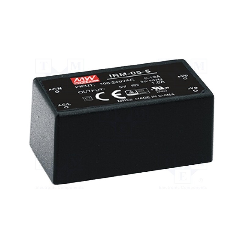 1 pcs x MEAN WELL - IRM-05-12 - Converter: AC/DC, 5.04W, 85÷264VAC, Usup: 120÷370VDC, Uout: 12VDC