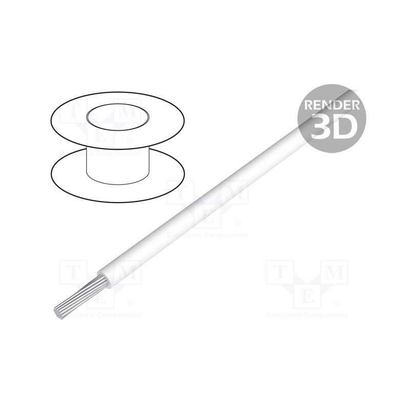 1 rol x ALPHA WIRE - 2841/7 WH001 - Wire, HookUp Wire, stranded, Cu, 30AWG, PTFE, white, 250V, 305m