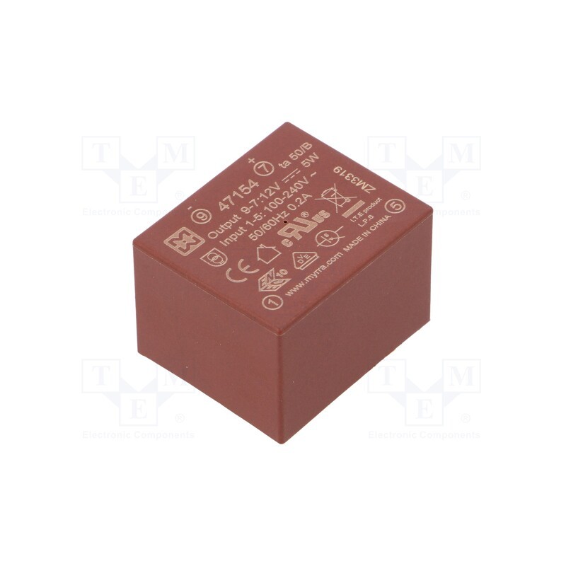 1 pcs x MYRRA - 47154 - Converter: AC/DC, 5W, 85÷265VAC, Usup: 120÷370VDC, Uout: 12VDC, 75%