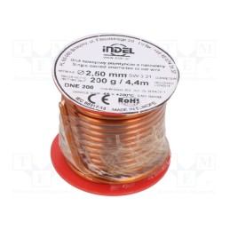 1 rol x INDEL - DNE2,5-200G - Coil wire, single coated enamelled, 2.5mm, 0.2kg, -65÷200°C