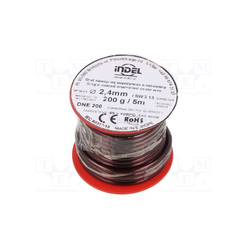 1 rol x INDEL - DNE2,4-200G - Coil wire, single coated enamelled, 2.4mm, 0.2kg, -65÷200°C