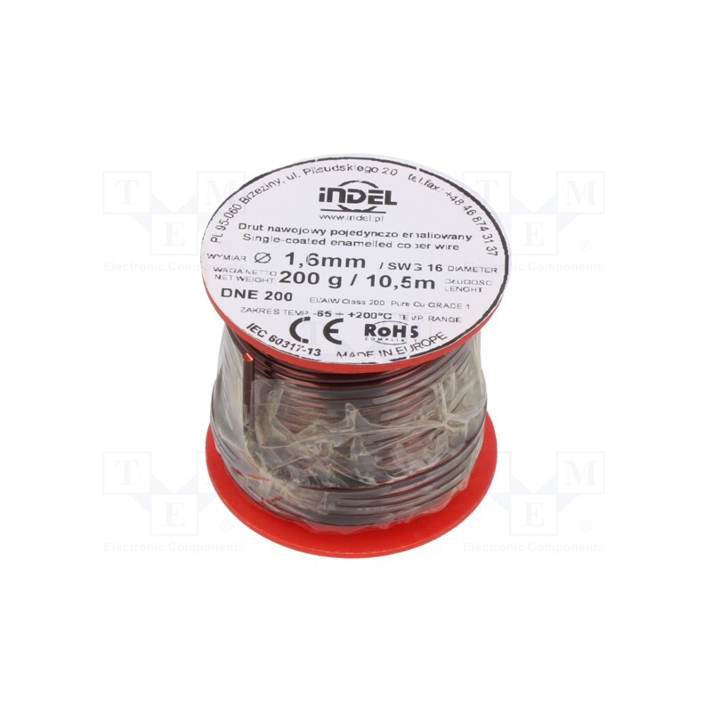1 rol x INDEL - DNE1,60-200G - Coil wire, single coated enamelled, 1.6mm, 0.2kg, -65÷200°C
